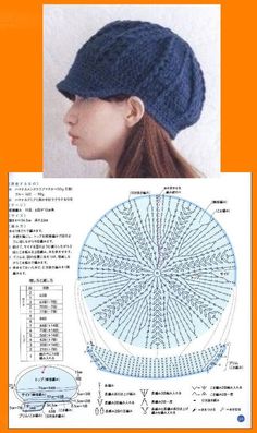 a woman's hat is shown with the instructions for knitting and crocheting