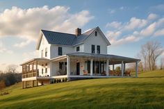 Modern farmhouse, with wrap-around porch and swing, overlooking peaceful country landscape royalty free stock images Wrap Around Porch And Balcony, Southern Wrap Around Porch, Rap Around Porch, Wrap Around Porch Ideas, Farmhouse With Wrap Around Porch, Wrap Around Balcony, 2 Storey House Design, 2 Storey House, Dream Future