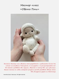 a hand holding a small stuffed animal in it's right hand, with the caption below