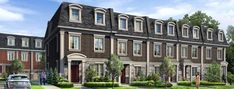 an artist's rendering of a row of townhouses with cars parked in front