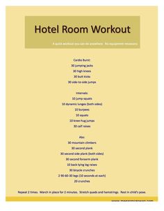 the hotel room workout chart is shown