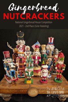 the gingerbread nutcrackers are on display in front of a black background