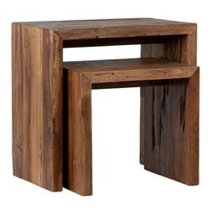 three pieces of wood stacked on top of each other with one end table in the middle