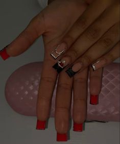 French Tip Red Bottom Nails, Red Bottom Nails Square, Acrylic Black French Tip Nails, Acrylic Black French Tip, French Tip Red, Bottom Nails, Red Bottom Nails, Sweet 16 Nails, Black French Tip Nails