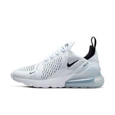 PRICES MAY VARY. Outer material: synthetic Coating: synthetic Closure: laces Sole material: plastic BRIGHT HOT SUMMER.With bright pops of electric color, the Nike Air Max 270 is built to stand out on the summer streets. An extra large Air unit and comfy foam midsole offers plush cushioning under every step, while the stretchy inner sleeve provides a snug, sock-like fit that's sure to keep you comfortable all day, every day. Textile and synthetic upper with stretchy inner sleeve creates a snug, y Nike Shoes Women Not White, Best White Sneakers Women Nike, Trendy Nike Shoes White, White Nike Shoes Trendy, Jordans For Women Cheap, Cute White Nike Shoes For Women, Nike Sports Shoes Women, Womens Nike Air Sneakers, Nike Shoes Women Trainers