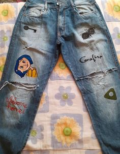 ੈ✩‧₊˚𝙈𝙚𝙪 𝙨𝙘𝙧𝙞𝙥𝙩 𝙙𝙚 𝙢𝙝𝙖! (,,> Custom Jeans Diy, Denim Diy Clothes, Diy Pants, Painted Clothes Diy, Diy Clothes And Shoes, Diy Clothes Design