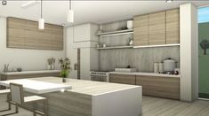 an image of a modern kitchen setting in 3d