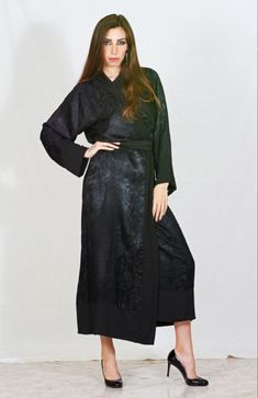 Black lingerie robe plus size Long Black Abaya For Spring, Long Black Spring Abaya, Black Long Abaya For Spring, Spring Black Long Abaya, Elegant Black Satin Kimono, Black Silk Long Sleeve Robe, Elegant Long Black Robe, Formal Fitted Black Abaya, Elegant Fitted Kimono For Loungewear