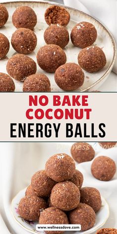 no bake coconut energy balls on a plate