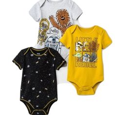 Baby Boys' 3pk Star Wars Bodysuit Size 0-3m Nwt Gray Yellow, Black Gray, Target, Star Wars, Drive, Yellow, Black