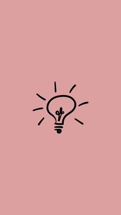 a black and white drawing of a light bulb on a pink background