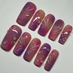 Medium Size Nails, Purple Chrome Nails Design, Pink Chrome Nail Designs, Mlp Nails, Pink Chrome Nail, Purple Nail Design, Lexi Nails, Purple Chrome Nails, Purple Chrome