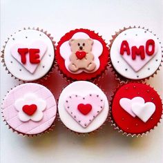 cupcakes decorated with hearts and teddy bears