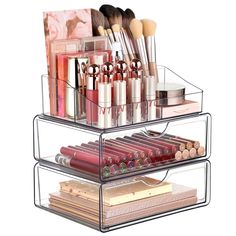 PRICES MAY VARY. Spacious Compartments: The makeup organizer has two large drawer and one bin with multiple compartments of varying sizes, designed to hold a wide range of beauty products such as lipsticks, brushes, eyeshadows, foundation, nail polish, eyeshadow palettes, skincare, and more. Clear and Accessible: With a transparent design, you can quickly find what you need without rummaging through drawers, saving time during your daily beauty routine. Better Use Experience: Our makeup organize Nail Storage Ideas, Vanity Makeup Organizer, Dresser Countertop, Bathroom Makeup Storage, Makeup Storage Solutions, Nail Storage, Clear Makeup Organizer, Lipstick Brush, Clear Makeup