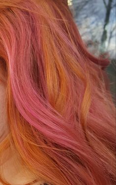 Red Hair With Pink Highlights, Pink And Orange Hair, Natural Red Hair, Hair Color And Cut, Orange Hair