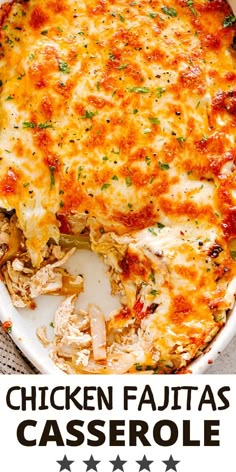 chicken fajita casserole with text overlay