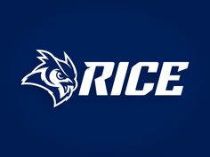 the logo for rice university on a blue background with white letters and an eagle's head