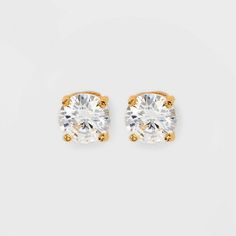 Add a dazzling look to your dressy or casual ensembles with these 14K Gold-Plated Cubic Zirconia Stud Earrings from A New Day™. The exquisite four-prong basket setting and single spherical clear crystal give this pair of stud earrings a classic look that can complement just about any outfit. Set on post hardware with butterfly backs for secure wear, the crystal studs are made of 14K gold-plated, nickel-free metal in a gold finish. Best of all, these earrings come elegantly packed in a box so you Basket Setting, Gold Crystal, Girl Things, Jewelry Inspo, Gold Earrings Studs, Outfit Set, Christmas Wishlist, Luxury Items, A New Day