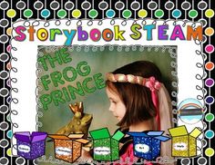 the frog prince story book team is in front of a black and white background with colorful boxes