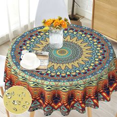 PRICES MAY VARY. Gorgeous Bohemian Designs: This boho tablecloth is printed with beautiful colorful detailed pattern, which will brighten up your dining room, living room and patio, bringing a refreshing touch. Note: the back of the tablecloth is white. Premium Material: This 60 by 60-inch table cloth is made of high quality 100% polyester woven silky satin fabric, which is wrinkle-free, stain resistant, water repellent and long-lasting. Colors won't fade thanks to new digital printing methods. Boho Table Cloth, Mexican Tablecloth, Boho Tablecloth, Patio Indoor, Indian Table, Table Cloth Decorations, Elegant Tablecloth, Tile Table, Circle Table