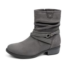 PRICES MAY VARY. FASHION DESIGN: Stylish slouchy ankle boot designed with snake strap and chunky block heel can easy matching any outfit in winter, spring, autumn like midi dress, leggings, jeans, shorts, skinny pants,sweater,etc. EASY ON/OFF: Our super cute winter boots with side zipper make it convenient to slip on/off . COMFORTABLE EXPERIENCE: The high quality faux suede material of upper and insole for soft and breathable.The insole is padded with high-density latex that can effectively impr Casual Gray Boots With Flat Heel, Gray Mid Calf Boots, Fitted Mid-calf Boots With Zipper For Winter, Low Heel Boots With Buckle Closure, Medium Width, Winter Mid-calf Boots With Zipper Closure, Slouchy Ankle Boots, Cute Winter Boots, Comfy Boot, Matching Hoodies