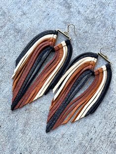 Yellowstone Ombre XL Bourbon Leather Fringe Earrings, Neutral, Leather Boho Earrings, Boho Fringe, Rainbows, Western Jewelry, Beth Dutton - Etsy Canada How To Make Leather, Beth Dutton, Western Earrings, Boho Fringe, Boho Leather, Western Jewelry, Leather Projects