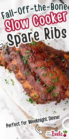 an advertisement for the fall off - the - bone slow cooker spare ribs