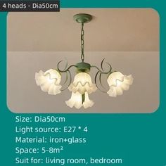 the light fixture has five lights and is green with white flowers on it, as well as instructions for how to install them