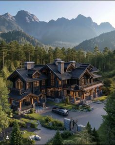 this is an artist's rendering of a large house in the mountains with lots of trees