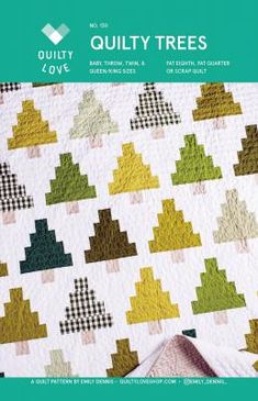 the cover of quilty trees book, with an image of a tree in yellow and green