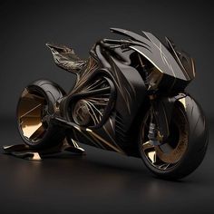 a black and gold motorcycle on a dark background