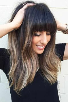 Long Haircuts With Bangs, Long Fringe Hairstyles, Black Hair Balayage, Long Haircuts, Black Hair With Highlights, Short Hair Balayage, Fringe Hairstyles, Haircuts For Long Hair, Balayage Highlights