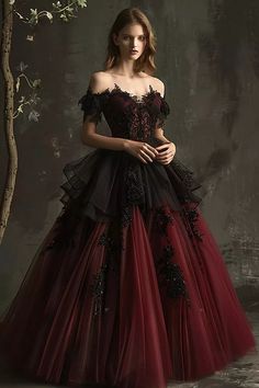 Gothic Off Shoulder A-Line Red Black Wedding Dresses Applique Beaded Bridal Gown.  "This pin contains affiliate links, which means I may earn a commission at no cost to you extra for you". 
 #affiliate #advertising" Gothic Wedding Dress Victorian Mermaid, Goth Wedding Dresses Mermaid, Gothic Corset Dresses Wedding, Luxury Gothic Ball Gown Dress, Fae Wedding Dress Black, Luxury Black Victorian Dress For Wedding, Burgundy Dress Elegant Sposabridal, Dark Red Wedding Dress Nordstrom, Velvet And Tulle Wedding Dress