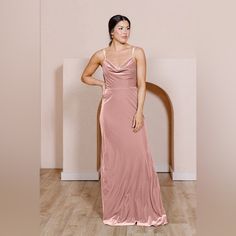 This Velvet Dress Features Side Slits In The Skirt With A Modest Cowl Neck And An Exaggerated Swoop Back Past The Waistline For A Dramatically Chic Statement. Wedding Guest Looks, Blush Color, Velvet Dress, Cowl Neck, Wedding Guest, Blush, Size 4, Maxi Dress, Velvet