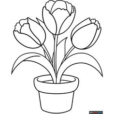 Free Tulips in a Pot Coloring Page for Kids Tulips In A Pot, Draw Tulip, Easy Drawing Guides, Free Printable Coloring Sheets, Diy Kandi Bracelets, Diy Kandi, Birds Of Paradise Flower, Preschool Classroom Decor