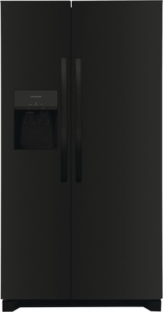 This Frigidaire 36-in side-by-side refrigerator offers our EvenTemp™ Cooling System which reacts quickly to temperature fluctuations and constantly circulates cold air throughout the fresh food and freezer compartments, ensuring a consistent cool from top to bottom. Keep fruits and vegetables fresh in our crispers that offer a seal to block out dry air. Enjoy the capacity to fit all of your family's favorites and keep everything tidy with our flexible organization system that includes adjustable gallon door bins, removable glass shelves and two produce drawers. Awarded the Best Overall Side by Side Refrigerator of 2023 by Reviewed.com (USA Today). Frigidaire 25.6-cu ft Side-by-Side Refrigerator with Ice Maker, Water and Ice Dispenser (Black) ENERGY STAR | FRSS2623AB Black Refrigerator, Door Texture, Refrigerator Sizes, Black Energy, Frigidaire Refrigerator, Black Appliances, Side By Side Refrigerator, Freezer Burn, The Door Is Open