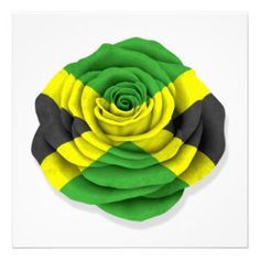 a green, yellow and black rose on a white background with the colors of jamaica