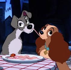 lady and the tramp eating spaghetti together