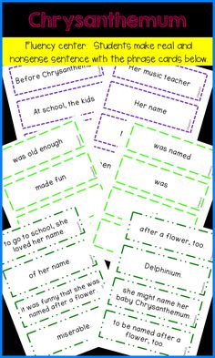 four different types of writing paper with the words chrysantismum