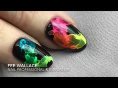 Fee Wallace demonstrates a bright, smoky design using CND Shellac and Lecenté Neon Effect Powder. Neon Nail Art Designs, Gel Nails Long, Shellac Nail Art, Neon Nail Art, Neon Effect, Nail Tutorial Videos, Nail Design Video, Nails Tutorial, Nail Effects