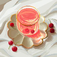 an illustration of a cake with strawberries on it and the top layer is pink