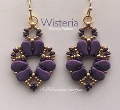 the earrings are made with purple beads