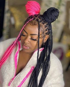 Knotless Braids With Scarf, Colored Braided Ponytail, Braids With Scarf, Style Knotless Braids, Ponytail For Black Women, Medium Size Braids, Different Braids, Bronze Hair, Girls Natural Hairstyles