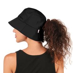 Hat Ponytail, Ponytail Hat, Sun Protection Hat, We Got It, Got It, Buns, Put On, Bucket Hat, Black And Grey