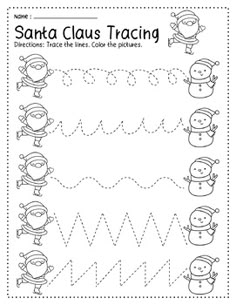 santa claus traceing worksheet for kids to practice their handwriting and writing skills