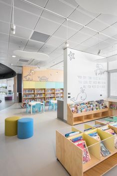 the children's library is clean and ready for their parents to read or play