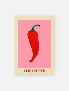 a red pepper on a pink background with the words chilli pepper written below it