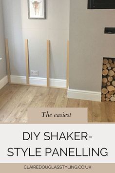 mdf shaker-style strips leaning against a wall in living room alcove. Half Wall Paneling Ideas Living Room, Diy Feature Wall Ideas, Hallway Panelling Ideas, Hallway Decorating Colours, Shaker Wall Panelling, Wall Paneling Ideas Living Room, Half Wall Ideas, Dining Room Feature Wall, Office Feature Wall