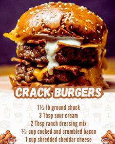 a menu for a burger with cheese and other toppings