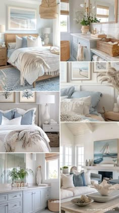 several pictures of different rooms in white and blue